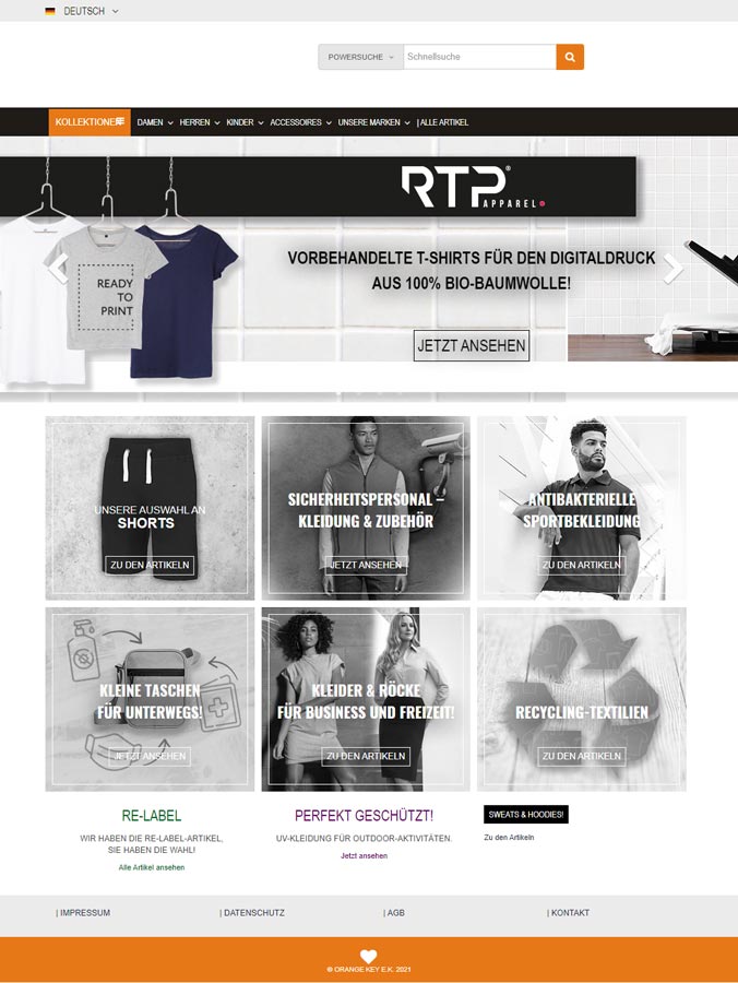 Vorbehandelte Bio-Baumwoll-T-Shirts für Digitaldruck bei Orange Key.